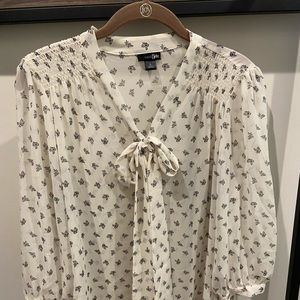 Black and off white sheer small print blouse